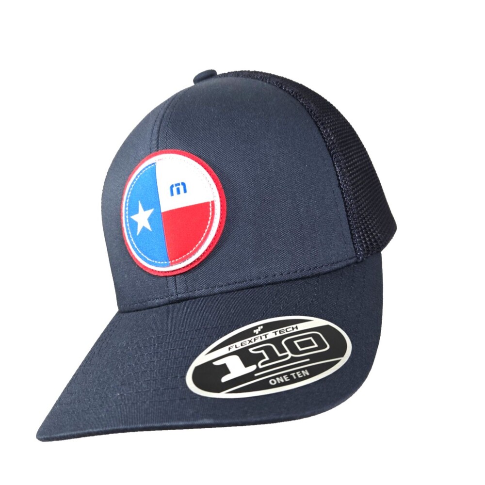 Travis Mathew Golf Hat Navy Snap Back Mesh Trucker River Walk 2.0 Texas Flag New